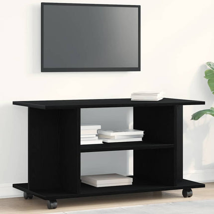 Mobile TV Ruote Rovere Nero 80x40x45cm Legno Multistrato