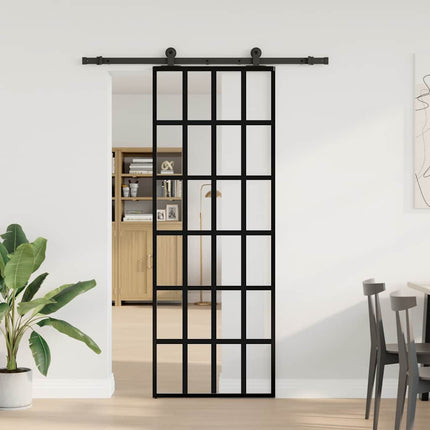 Porta Scorrevole con Ferramenta 76x205cm Vetro ESG Alluminio