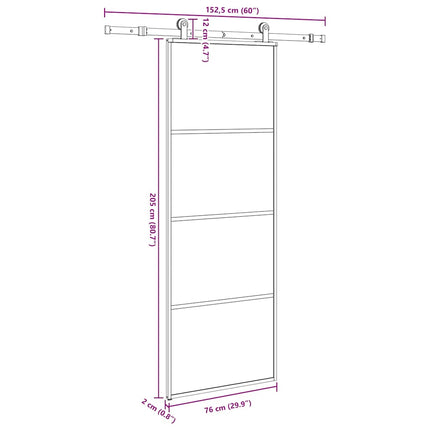 Porta Scorrevole con Ferramenta 76x205cm Vetro ESG Alluminio