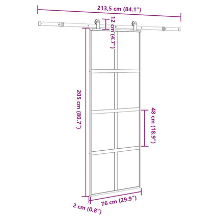 Porta Scorrevole Ferramenta 76x205 cm Vetro Temperato Alluminio
