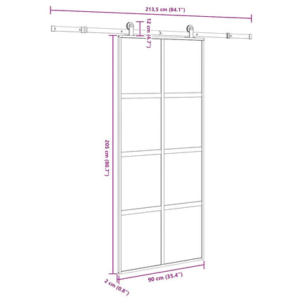 Porta Scorrevole Ferramenta 90x205 cm Vetro Temperato Alluminio