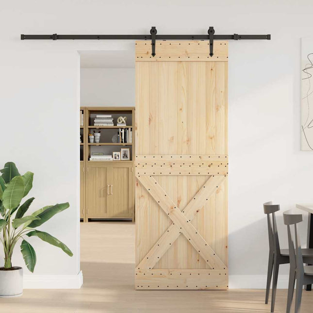 Porta Scorrevole con Set Hardware 85x210 cm Legno Massello Pino