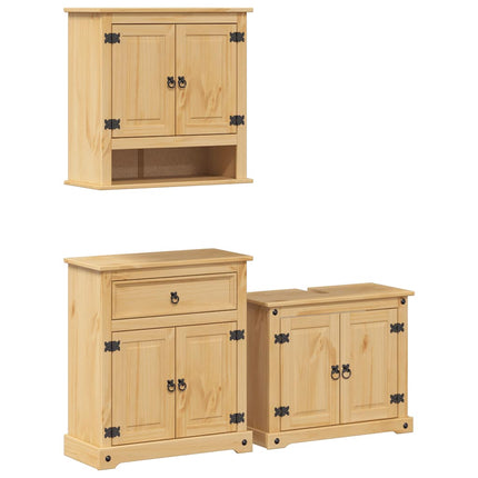 Set Mobili da Bagno 3 pz Corona in Legno Massello di Pino