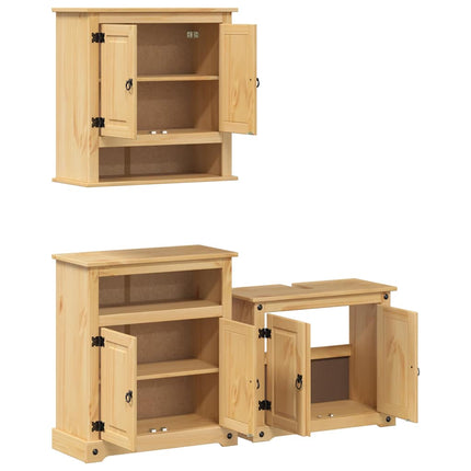 Set Mobili da Bagno 3 pz Corona in Legno Massello di Pino