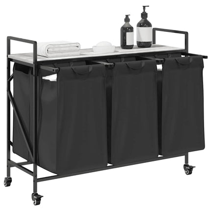 Cesto Portabiancheria 3 Scomparti con Ruote Grigio Sonoma