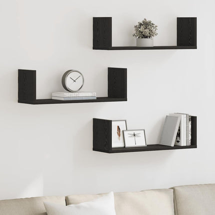 Mensole da Parete 3pz Rovere Nero 58x18x18 cm in Truciolato