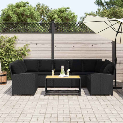 Divano da Giardino con Cuscini in Polyrattan Nero
