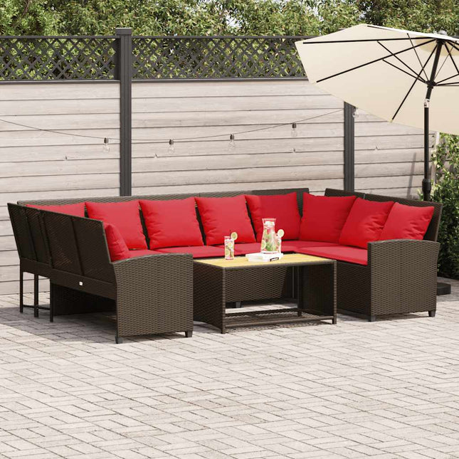 Divano da Giardino con Cuscini in Polyrattan Marrone