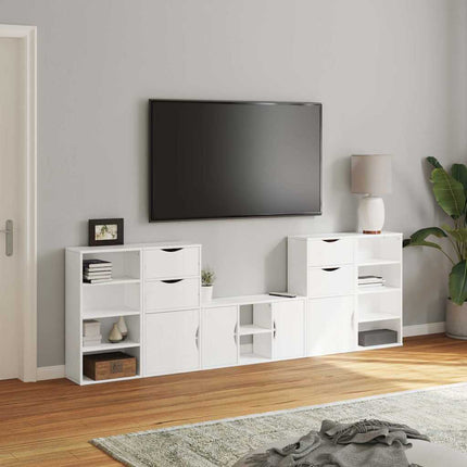 Mobile TV 5 pz con Contenitore ODDA Bianco in Legno di Pino