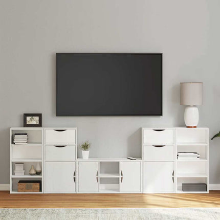 Mobile TV 5 pz con Contenitore ODDA Bianco in Legno di Pino