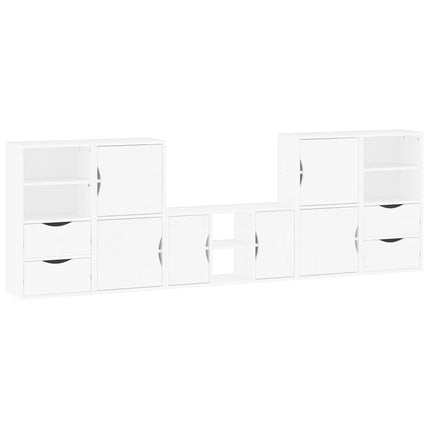 Mobile TV 5 pz con Contenitore ODDA Bianco in Legno di Pino