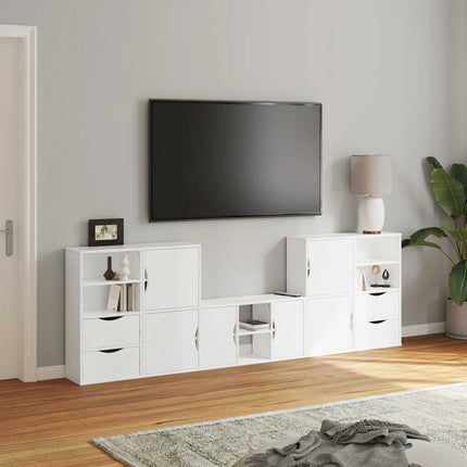 Mobile TV 5 pz con Contenitore ODDA Bianco in Legno di Pino