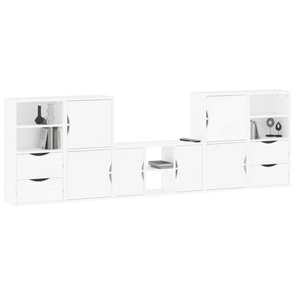 Mobile TV 5 pz con Contenitore ODDA Bianco in Legno di Pino