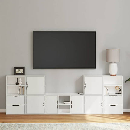 Mobile TV 5 pz con Contenitore ODDA Bianco in Legno di Pino