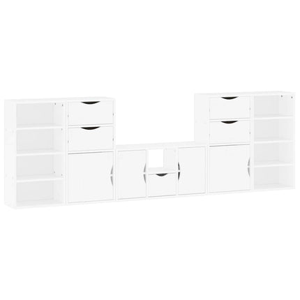 Mobile TV 5 pz con Contenitore ODDA Bianco in Legno di Pino
