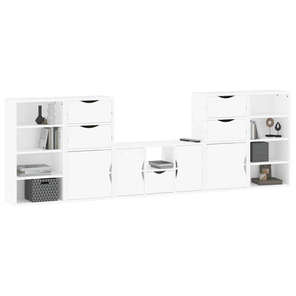 Mobile TV 5 pz con Contenitore ODDA Bianco in Legno di Pino