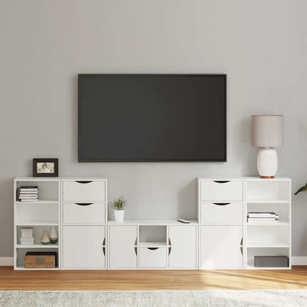 Mobile TV 5 pz con Contenitore ODDA Bianco in Legno di Pino