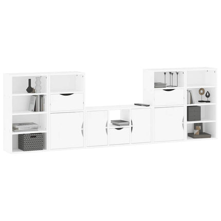 Mobile TV 5 pz con Contenitore ODDA Bianco in Legno di Pino