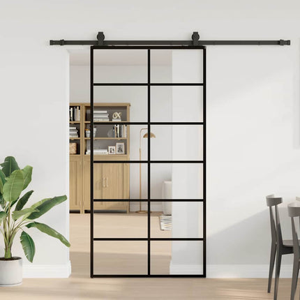 Porta Scorrevole con Ferramenta Nera 102x205 cm in Vetro ESG