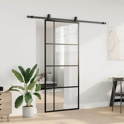 Porta Scorrevole con Ferramenta Nera 90x205 cm in Vetro ESG