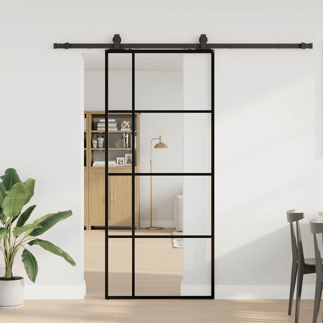 Porta Scorrevole con Ferramenta Nera 90x205 cm in Vetro ESG