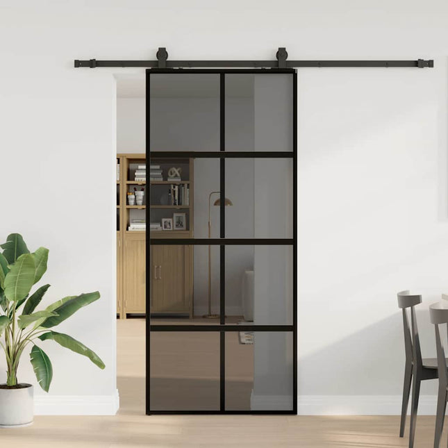 Porta Scorrevole Set Ferramenta Nera 90x205 cm Vetro Temperato