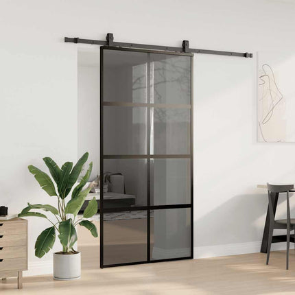 Porta Scorrevole Ferramenta Nera 102,5x205 cm Vetro Temperato