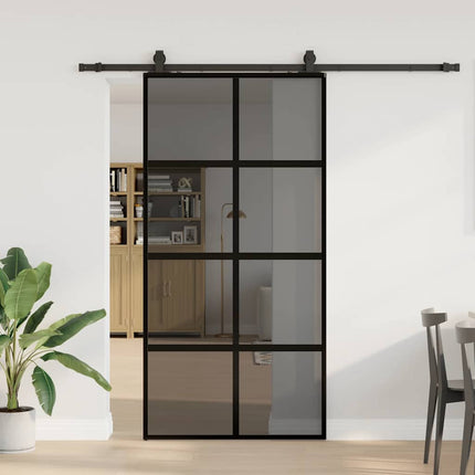 Porta Scorrevole Ferramenta Nera 102,5x205 cm Vetro Temperato
