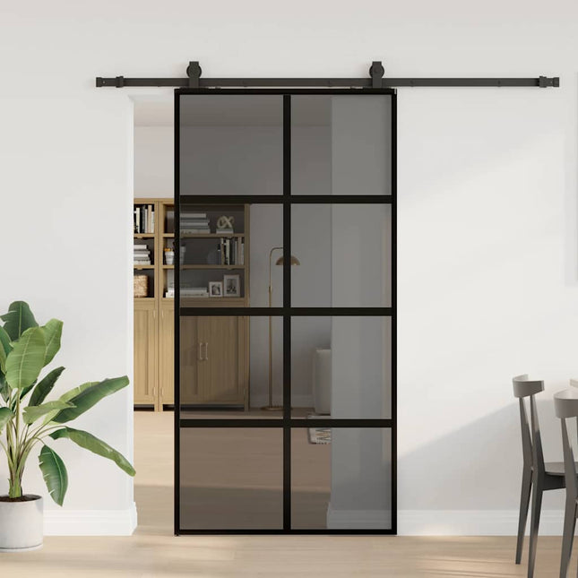 Porta Scorrevole Ferramenta Nera 102,5x205 cm Vetro Temperato