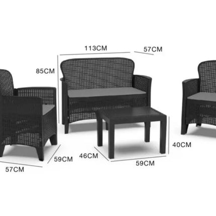 Salotto Da Giardino Esterno con 2 Poltrone 1 Divano e 1 Tavolino con cuscini