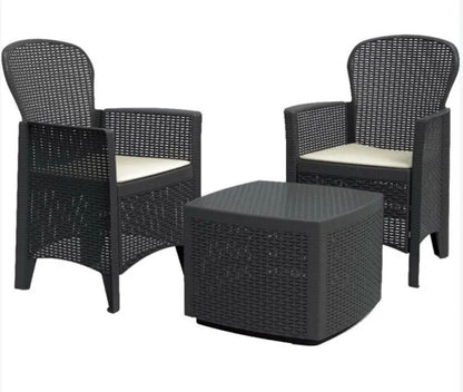 Salotto Da Giardino Esterno con 2 Poltrone 1 Tavolino contenitore Grigio RATTAN