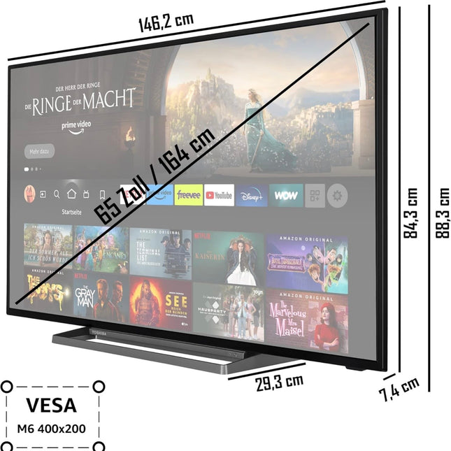 OFFERTA TOSHIBA SMART TV 65 Pollici ULTRA HD 4k Design Slim DVB-T2 Dolby vision HDR10 + staffa supporto