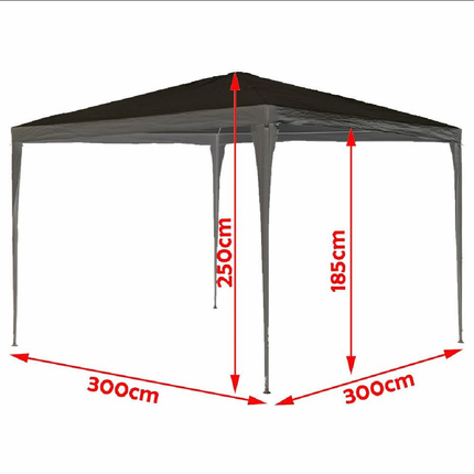 Gazebo Giardino 3x3 mt in Metallo Telo Impermeabile Grigio Terrazzo Stand Fiera