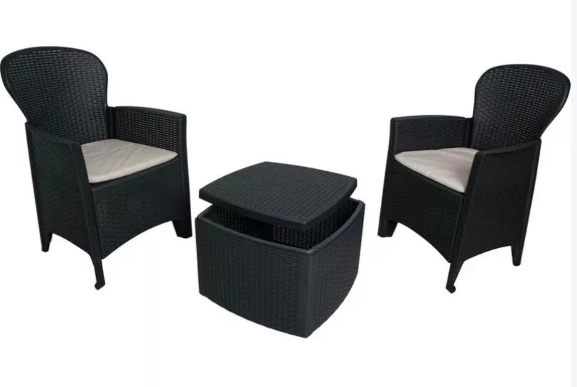 Salotto Da Giardino Esterno con 2 Poltrone 1 Tavolino contenitore Grigio RATTAN