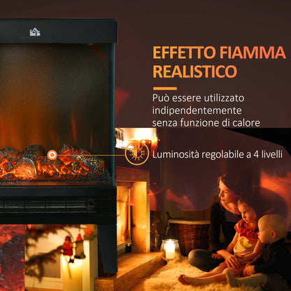 PROCAMIN Camino Elettrico 1000W / 2000W con Fiamma LED Realistica e Controllo Temperatura, 40.5x20x62 cm, Nero