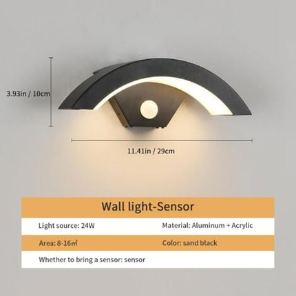 Applique da Esterno LED Moderna con Sensore di Movimento 24W 550LM, Gris Antracite Illuminazione Esterna a U IP65 3000K Luce Calda per Veranda Passerella Giardino Balcone