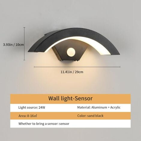 Applique da Esterno LED Moderna con Sensore di Movimento 24W 550LM, Gris Antracite Illuminazione Esterna a U IP65 3000K Luce Calda per Veranda Passerella Giardino Balcone