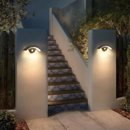 Applique da Esterno LED Moderna con Sensore di Movimento 24W 550LM, Gris Antracite Illuminazione Esterna a U IP65 3000K Luce Calda per Veranda Passerella Giardino Balcone