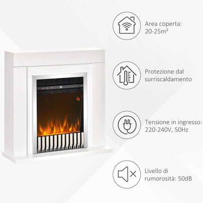 PROCAMIN Camino Elettrico da Terra con Effetto Fiamma Realistico, Timer e Telecomando, 1000W e 2000W, 79x26x77.5cm, Bianco e Nero